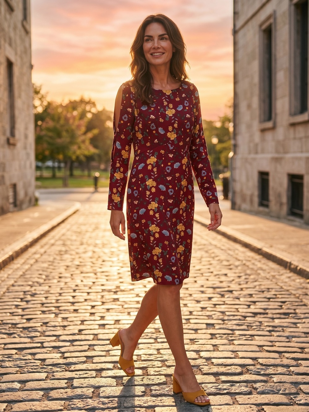 Suzanne Betro Red Floral Midi Dress